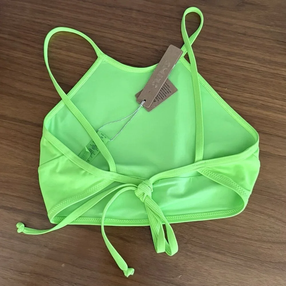 Skims Swim High Neck Top Neon Green String Bikini Top Size XS